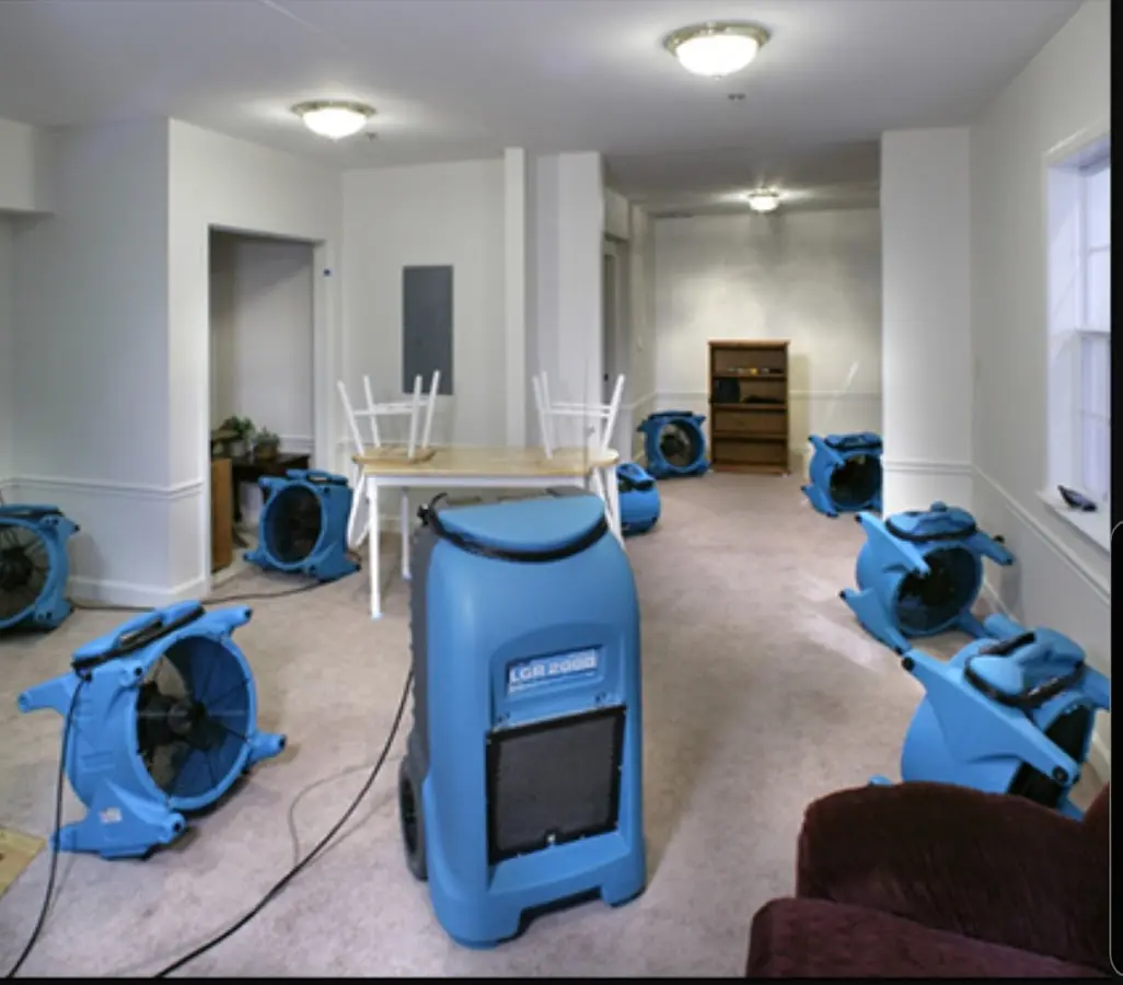 Air movers and dehumidifier setup for Water Damage Restoration in Kingfisher